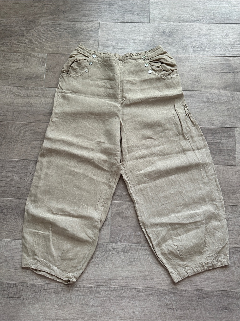 bryn Walker Beige Wide-Leg Linen Blend Pants